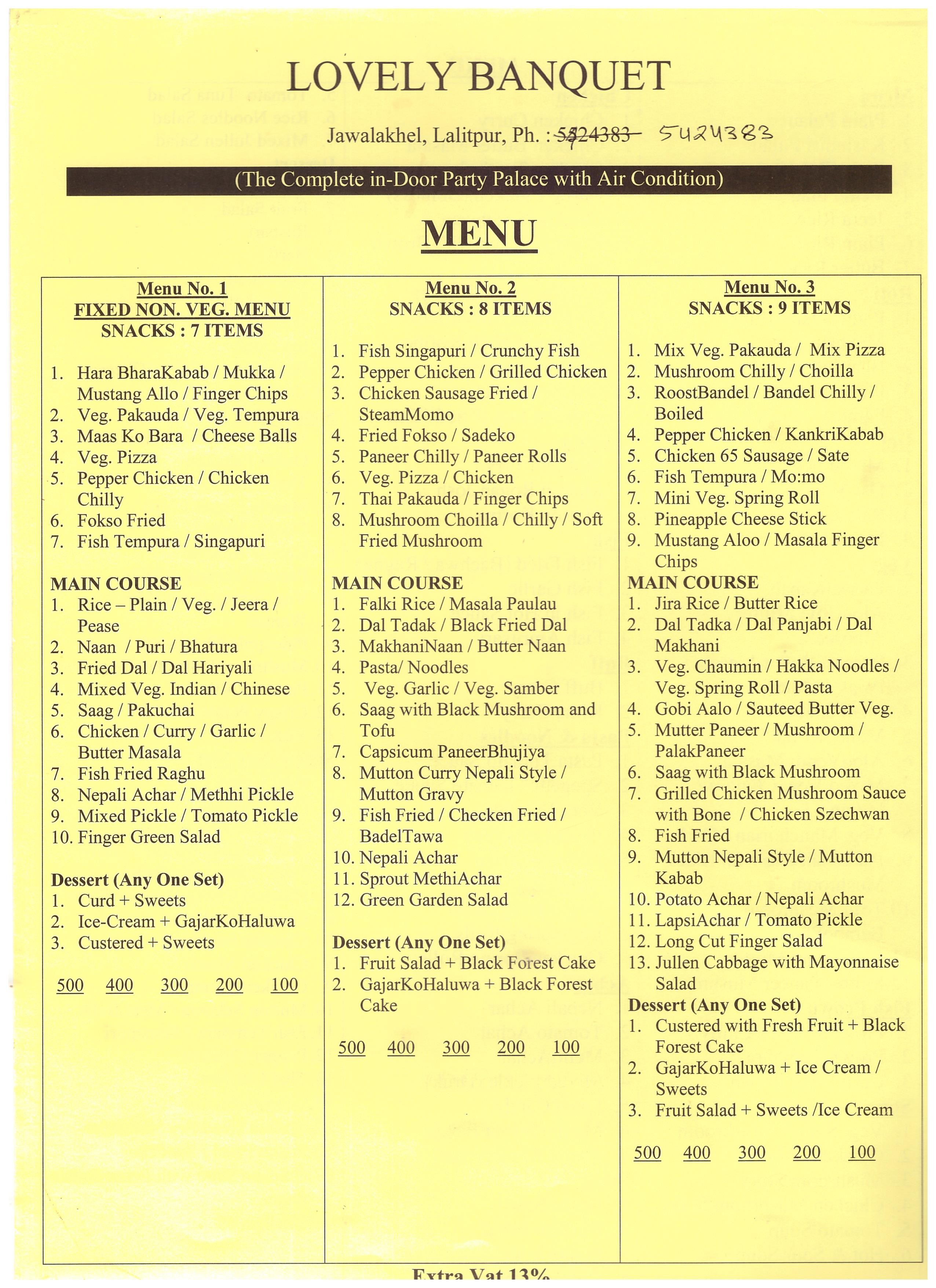 Lovely Banquet Menus